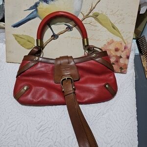 Burberry Prorsum Vintage Red and Brown Leather Top Handle Bag With Gold Accents